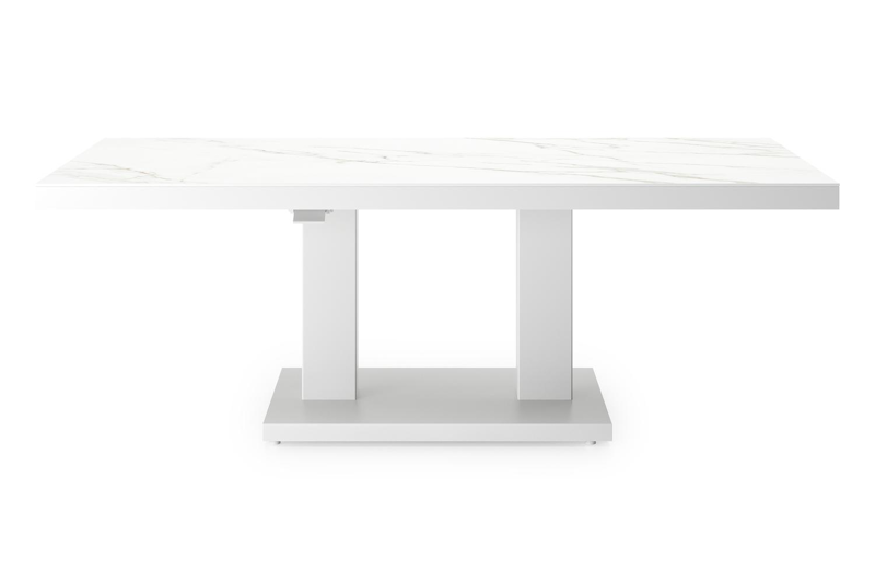 Cirello Pop up loungetafel in wit aluminium en wit volkeramiek - L 140 x B 80 x H 71,6 cm