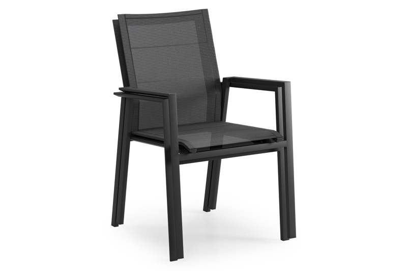 Cirello stapelbare tuinstoel in zwart aluminium en zwart textilene