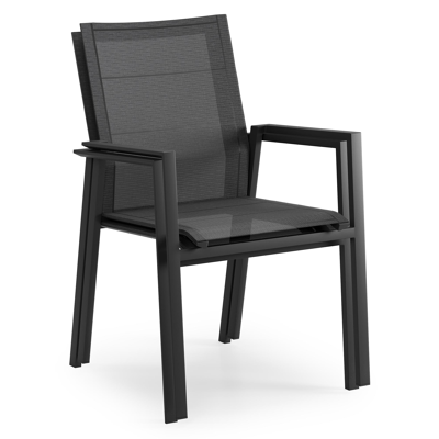 Cirello stapelbare tuinstoel in zwart aluminium en zwart textilene