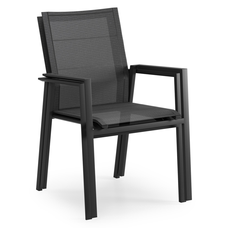 Cirello stapelbare tuinstoel in zwart aluminium en zwart textilene