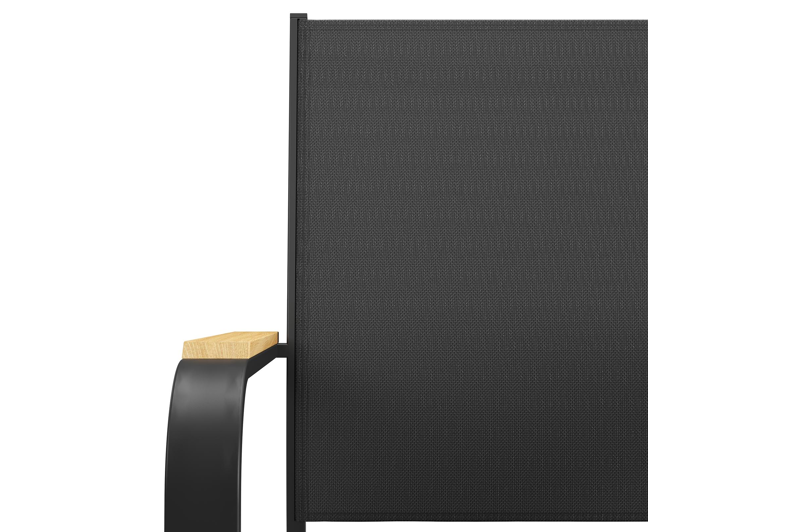 Amalfi tuinset met verlengbare tafel in zwart aluminium en teak tafelblad met 8 stapelbare Amalfi tuinstoelen