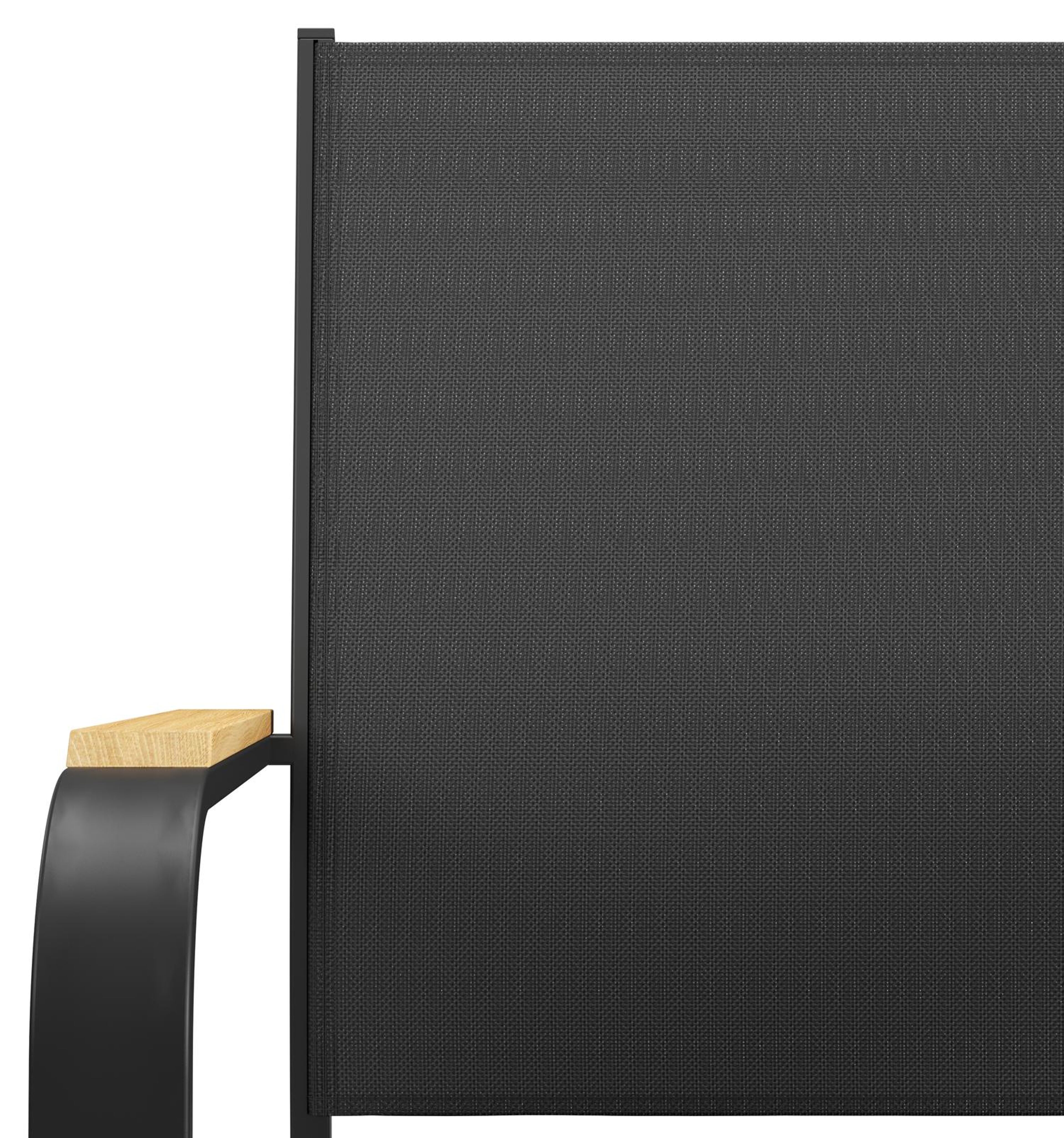 Amalfi stapelbare tuinstoel in zwart aluminium en zwart textilene en teak armleuning