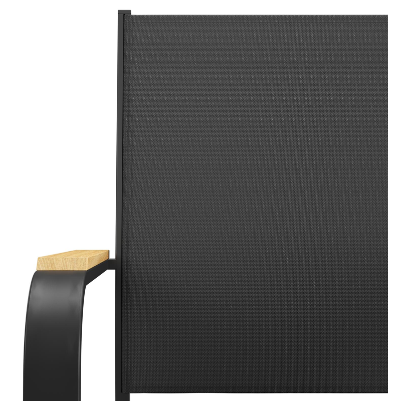 Amalfi stapelbare tuinstoel in zwart aluminium en zwart textilene en teak armleuning