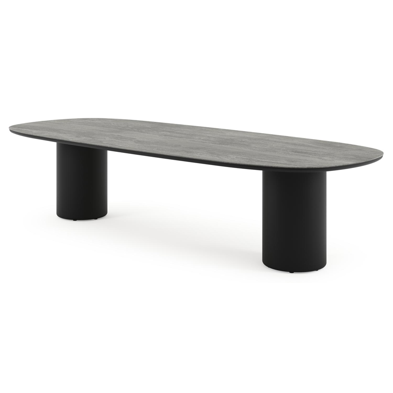 Amico tuintafel bombo in zwart aluminium en volkeramiek Aspen Grey - L 320 x B 130 x H 73.5 cm