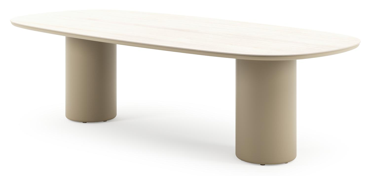 Table de jardin Amico bombo en aluminium beige et céramique pleine Travertino Bianco - Lg. 270 x Lrg. 125 x Haut. 73.5 cm