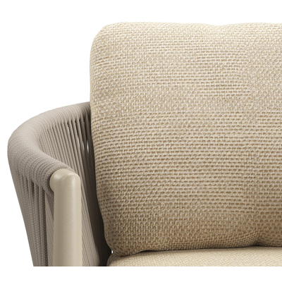 Organo tuinstoel in zwart aluminium en beige verticaal geweven luxe vlakke rope met stoelkussen in All Weather Cosytica Althea Camel