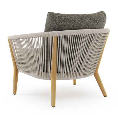 Fauteuil de jardin Orso en tecken corde ronde tissée verticalement beige et coussins en all weather cosytica Marbella Tunder