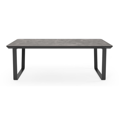 Alora tuinset in zwart aluminium en grijs keramische print tafelblad met 8 stapelbare Oviedo tuinstoelen