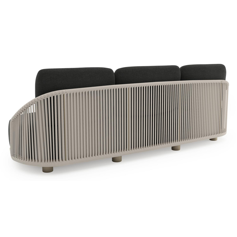 Vadelo loungebank in beige aluminium en beige verticaal geweven ronde rope met chartres sooty all weather sunbrella® luxe kussen