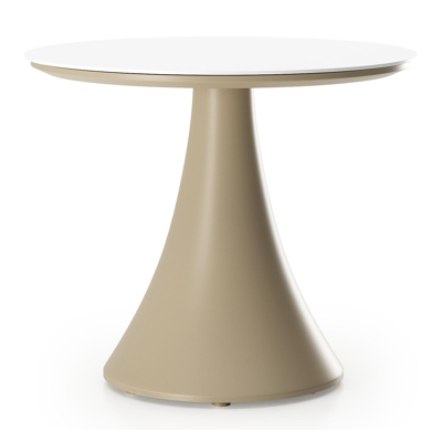 Fano low dining loungetafel rond in beige aluminium en volkeramiek Arctic White - Dia. 65 x H 40 cm
