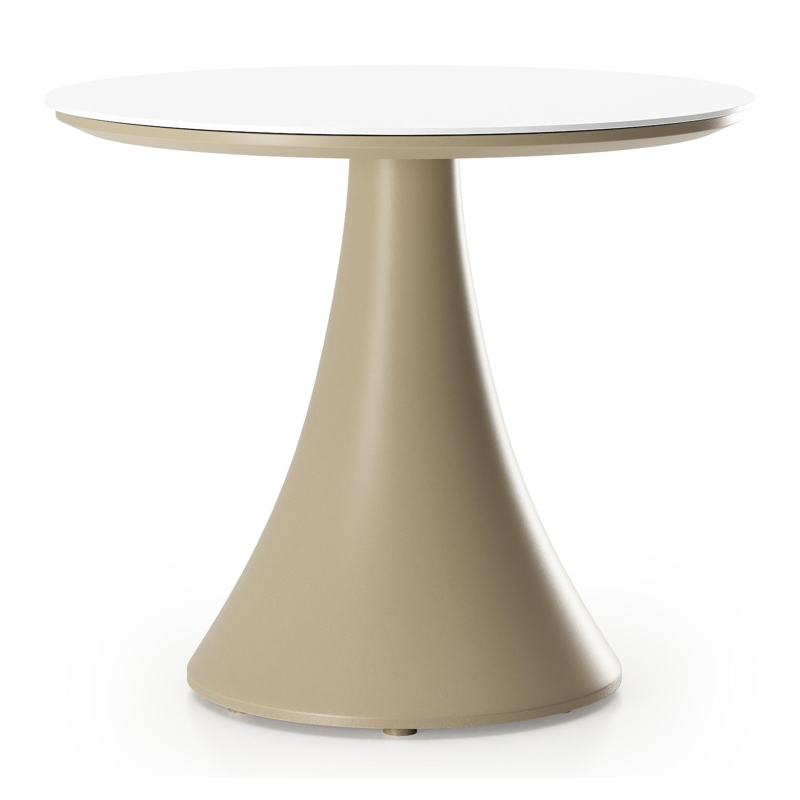 Fano low dining loungetafel rond in beige aluminium en volkeramiek Arctic White - Dia. 65 x H 55 cm