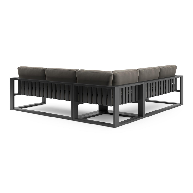 Salon de jardin d'angle Verato en aluminium noir et coussins en all weather sunbrella® luxe natte carbon beige