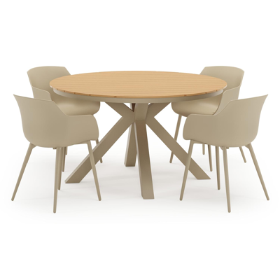 Tora tuinset in beige aluminium en polywood met 4 Paco tuinstoelen