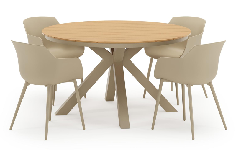 Tora tuinset in beige aluminium en polywood met 4 Paco tuinstoelen