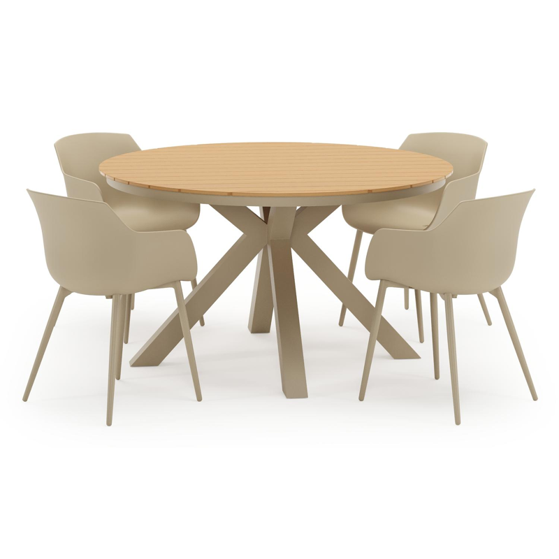 Tora tuinset in beige aluminium en polywood met 4 Paco tuinstoelen