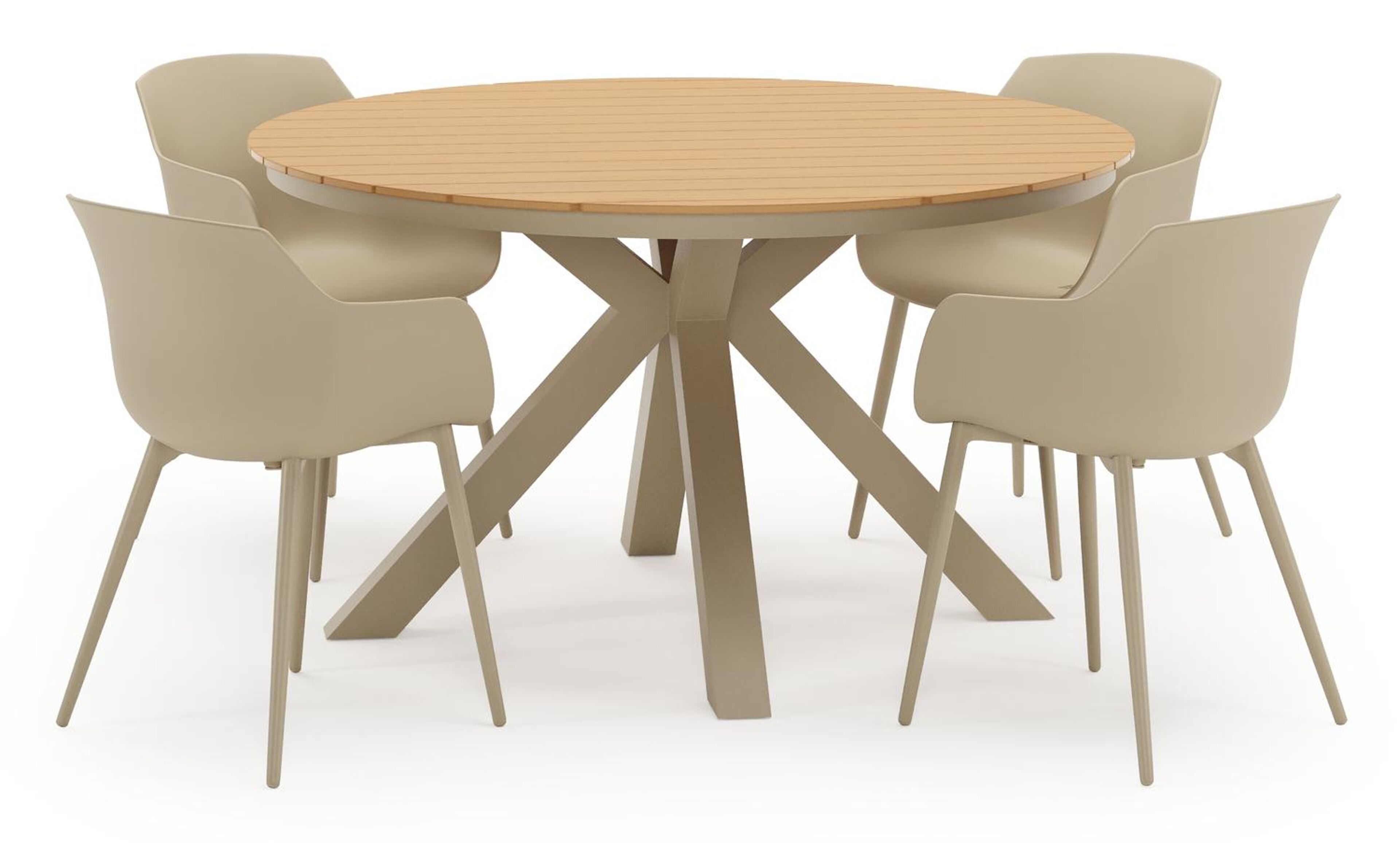 Tora tuinset in beige aluminium en polywood met 4 Paco tuinstoelen