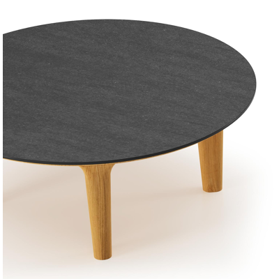 Table de basse Bomero ronde en teck et céramique pleine Basalt Black - Diam. 85 x Haut. 25 cm