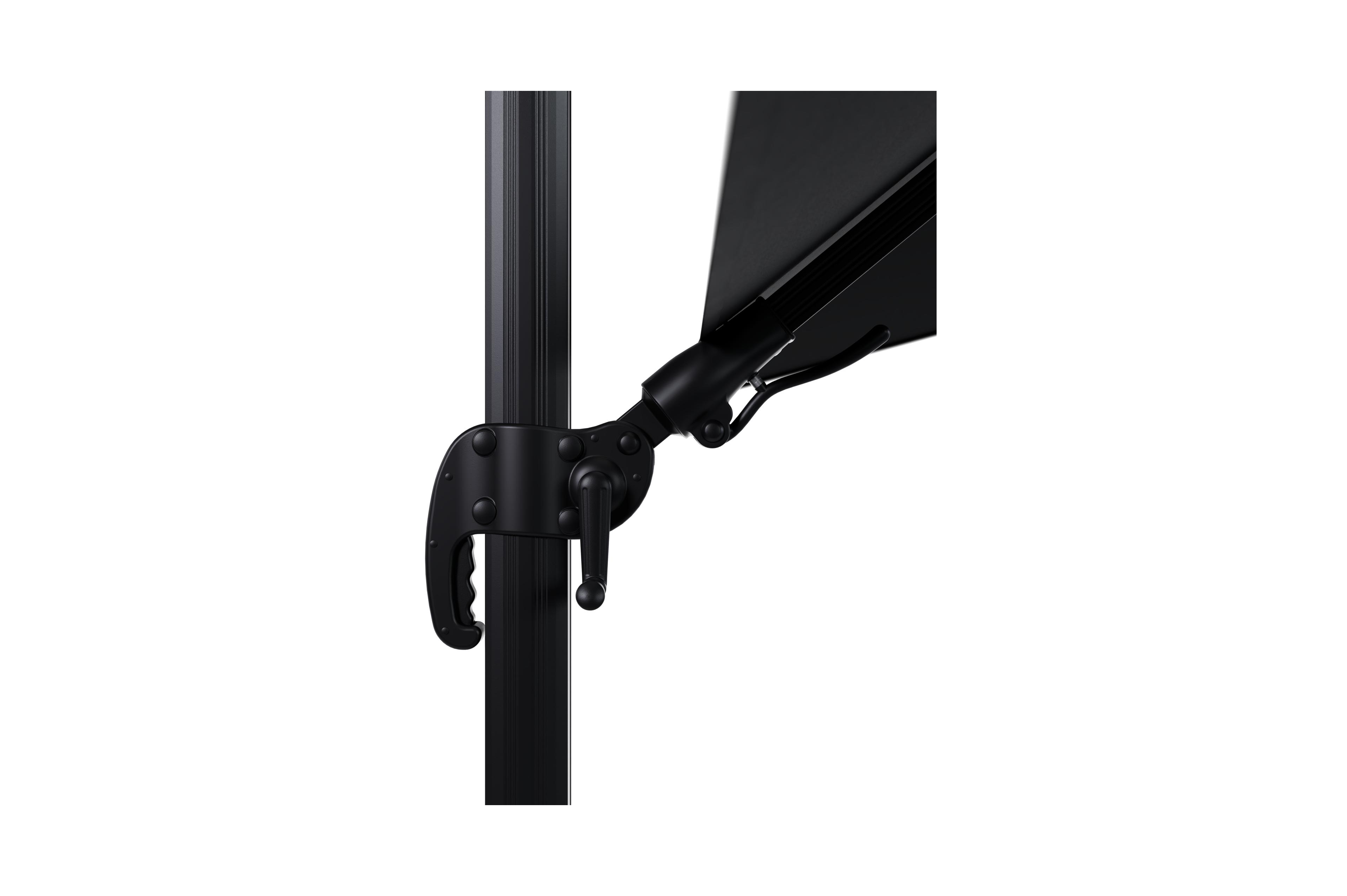 Avola zweefparasol met tiltfunctie in zwart aluminium met zwart all weather sunbrella® premium parasoldoek - L1: 300 x L2: 300 cm met parasolvoet Pedito 120 kg