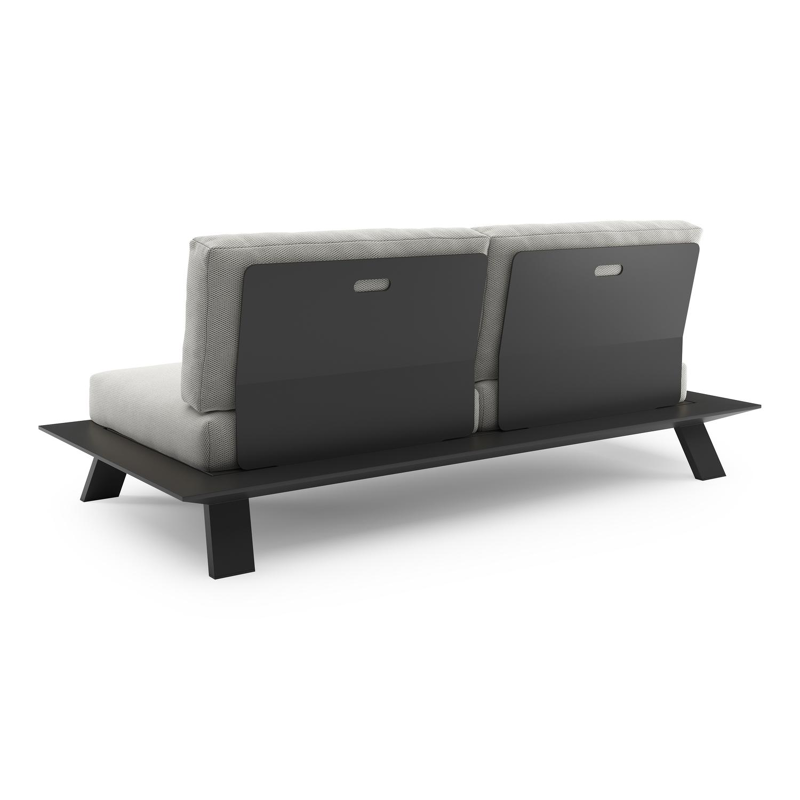 Canapé de jardin Cesano en aluminium noir et coussin en all weather Sunbrella® luxe lopi ash