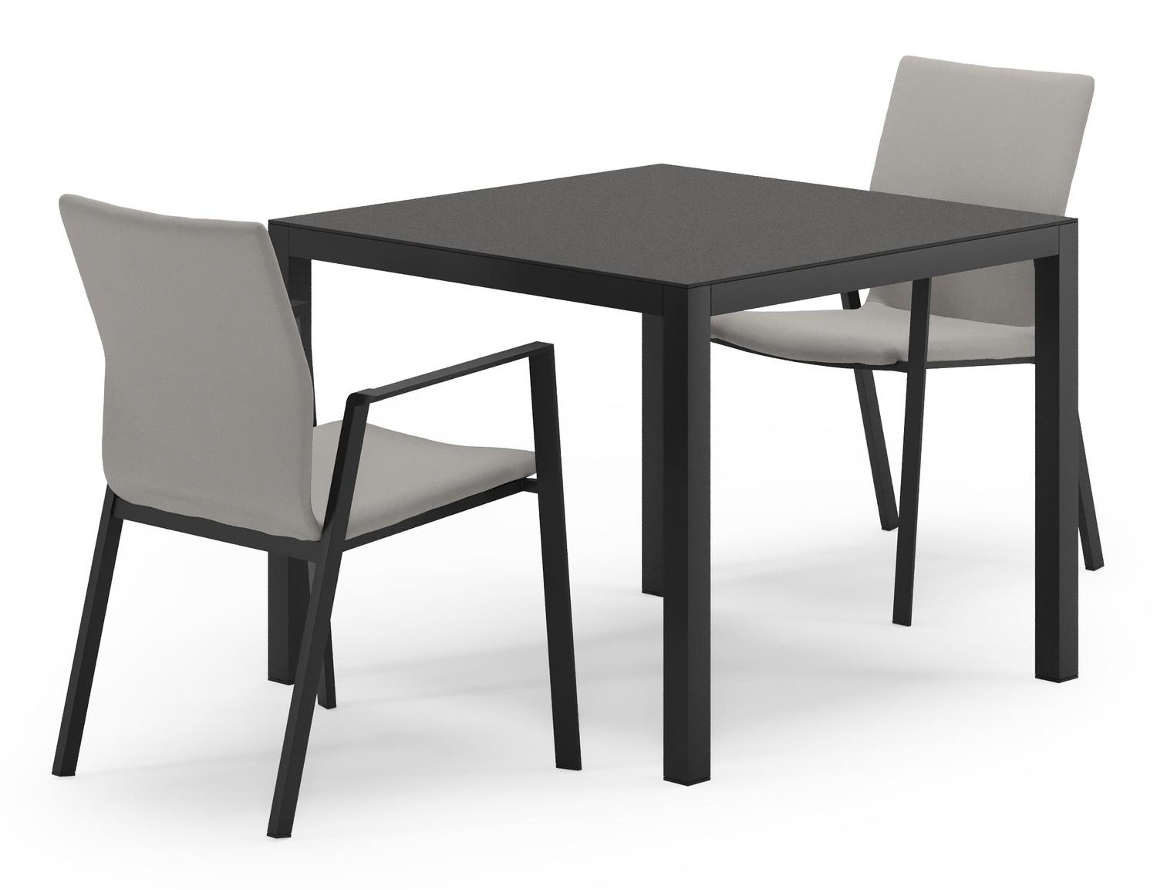 Feltro tuinset in zwart aluminium en sintered stone Notte minerale met 2 Madura tuinstoelen