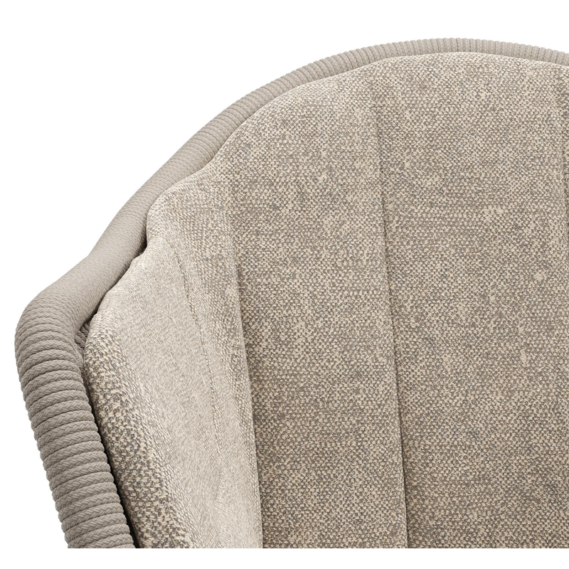 Pagino tuinstoel in wit aluminium en beige verticaal geweven ronde rope met zitkussen in All Weather Sunbrella® Luxe Chartres Pewter
