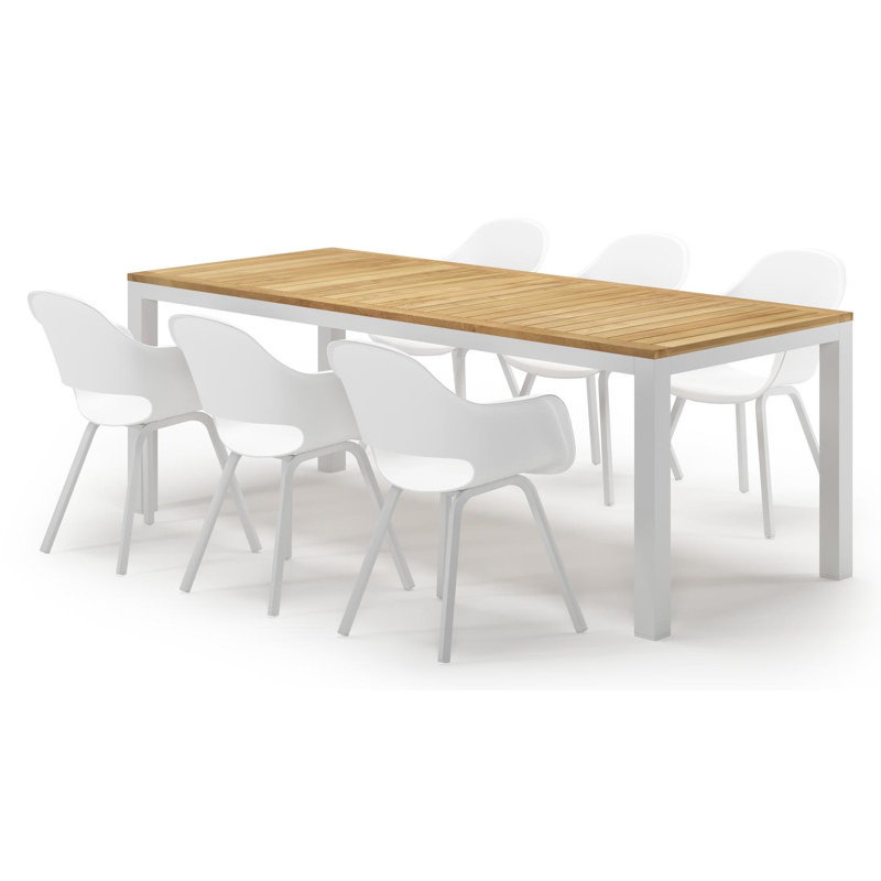 Varese tuinset in wit aluminium en teak met 6 artena tuinstoelen
