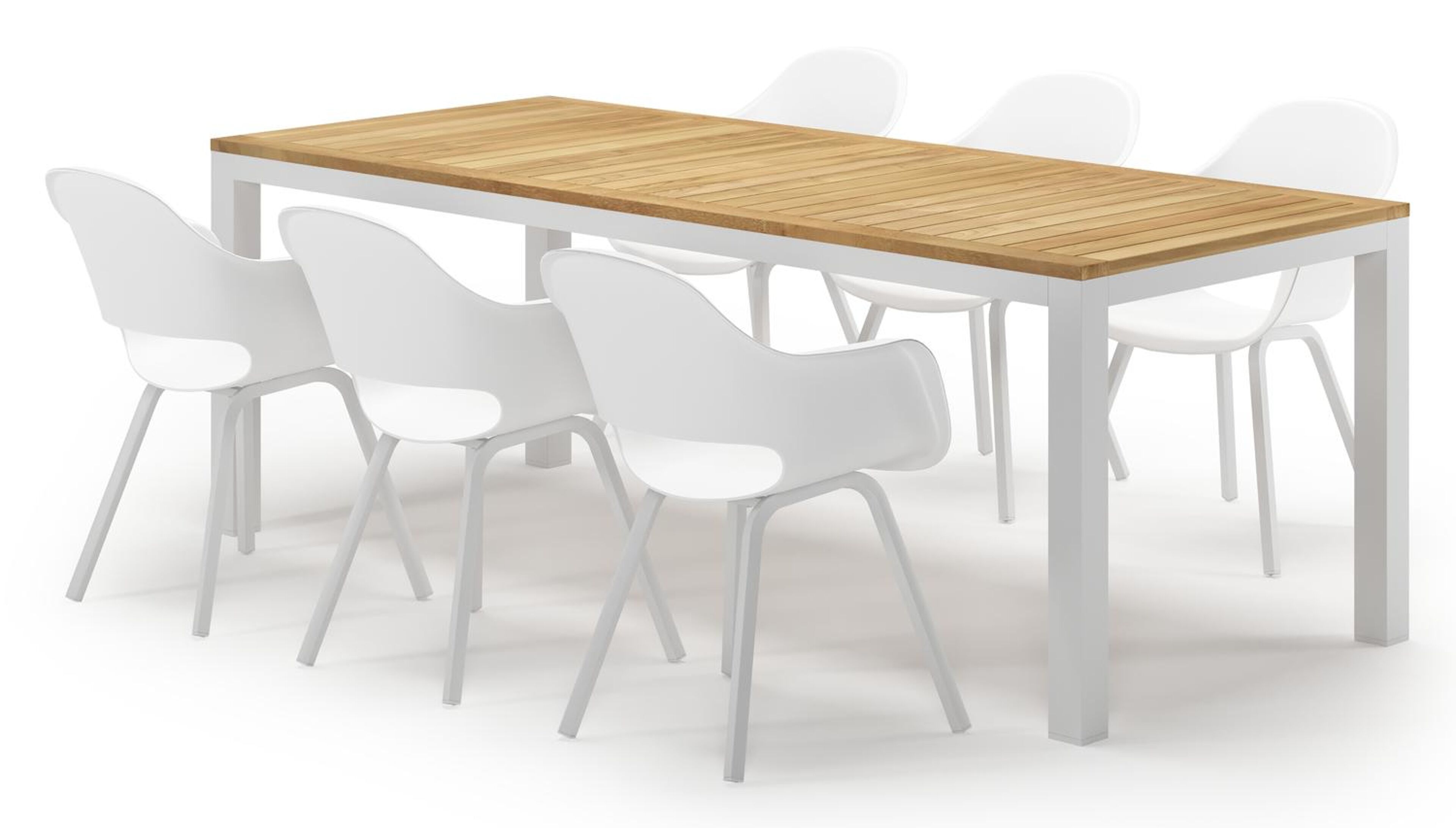 Varese tuinset in wit aluminium en teak met 6 artena tuinstoelen