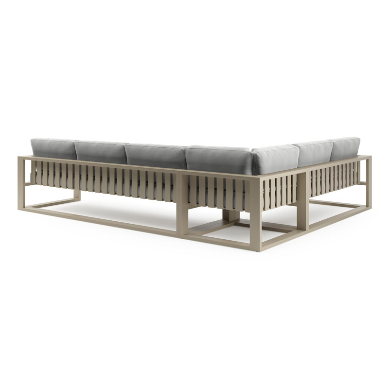 Verato loungehoek in beige aluminium met natte grey chine all weather sunbrella® luxe kussen