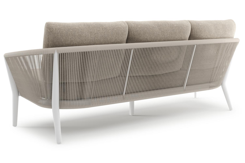 Orso loungebank in wit aluminium en beige verticaal geweven ronde rope met Chartres Pewter all weather sunbrella® luxe kussen