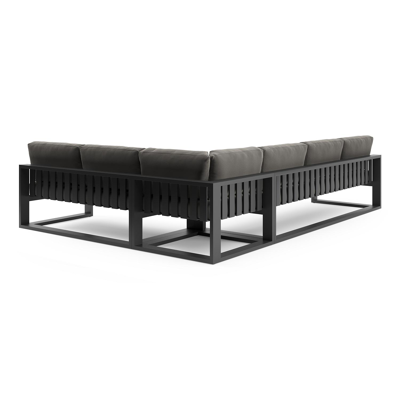 Verato loungehoek in zwart aluminium met natte dark taupe all weather sunbrella® luxe kussen