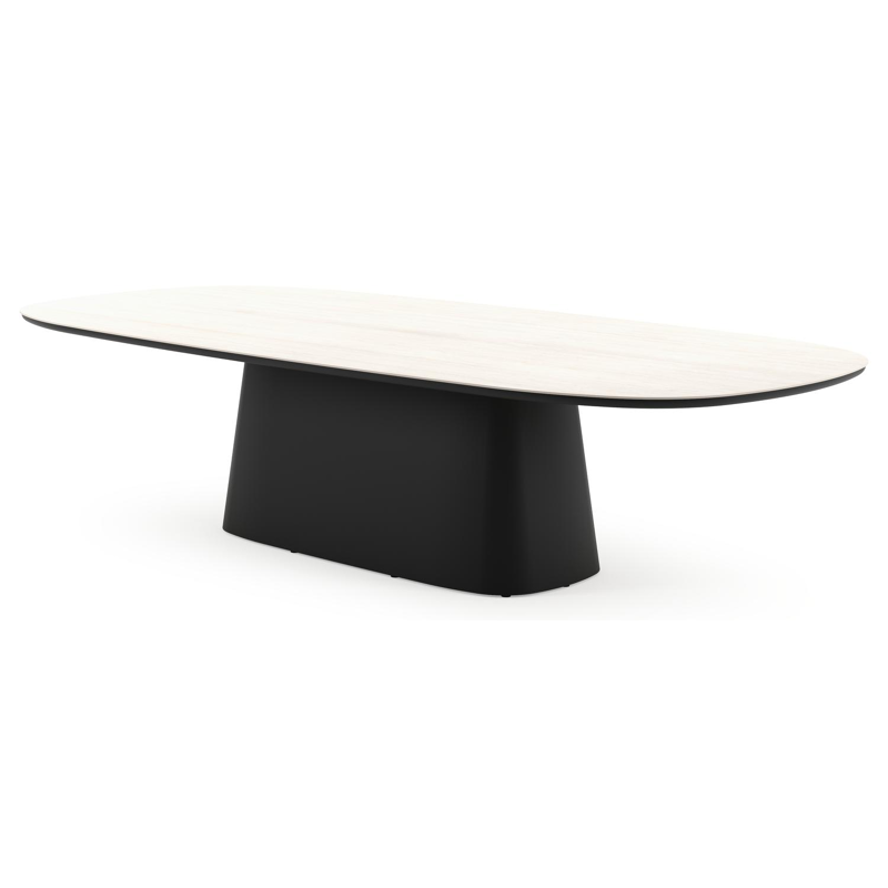 Amico tuintafel bombo xl in zwart aluminium en volkeramiek Travertino Bianco - L 320 x B 148 x H 74 cm