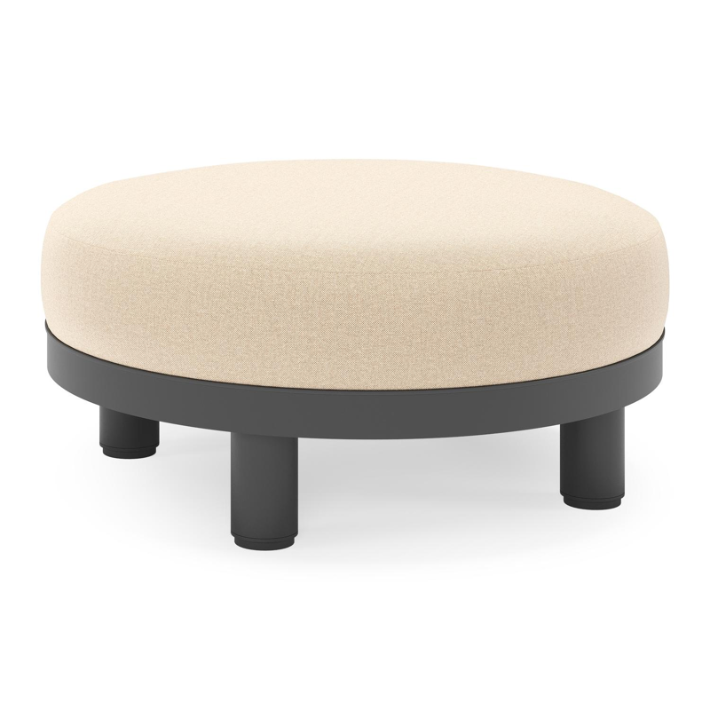 Salon de jardin pouf Donato en aluminium noir et coussins en all Weather Sunbrella® Luxe Natte Heather Beige