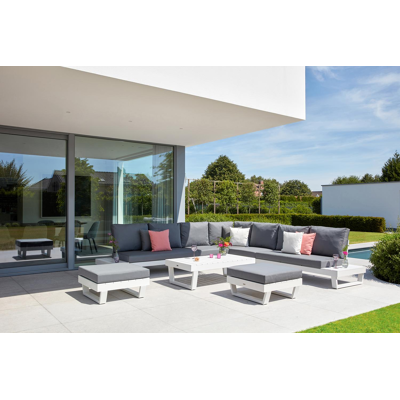 Modica lounge poef in wit aluminium met grijs textilene kussen