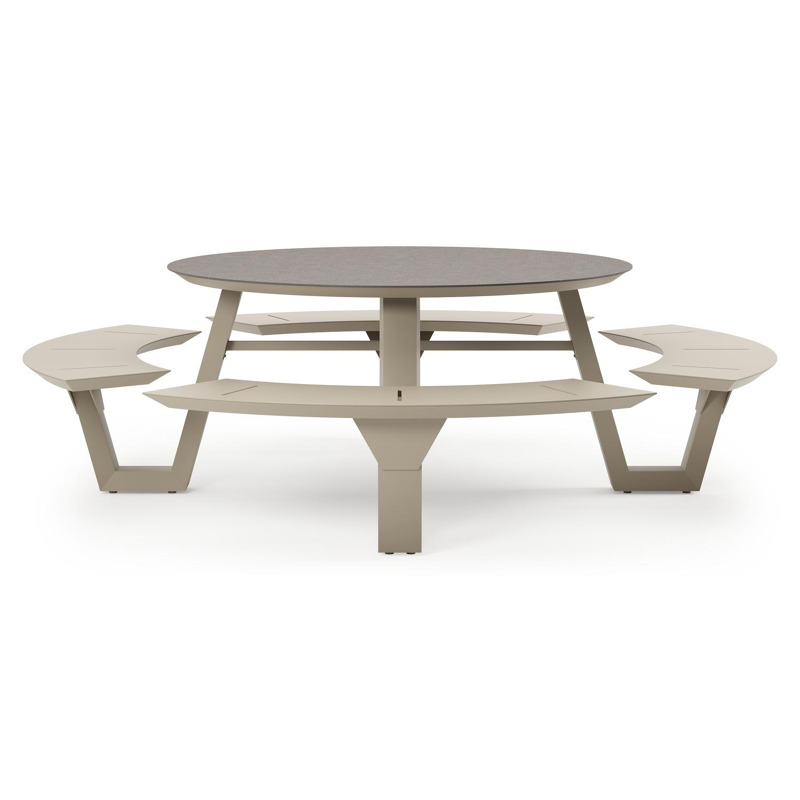 Table de pique-Rondino ronde en aluminium beige et céramique pleine Wulong - Diam. 148 x Haut. 71.5 cm