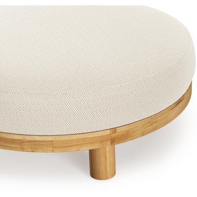 Salon de jardin pouf Donato en teck et corde ronde tissée verticalement beige et coussins en all weather sunbrella® luxe Lopi Marble