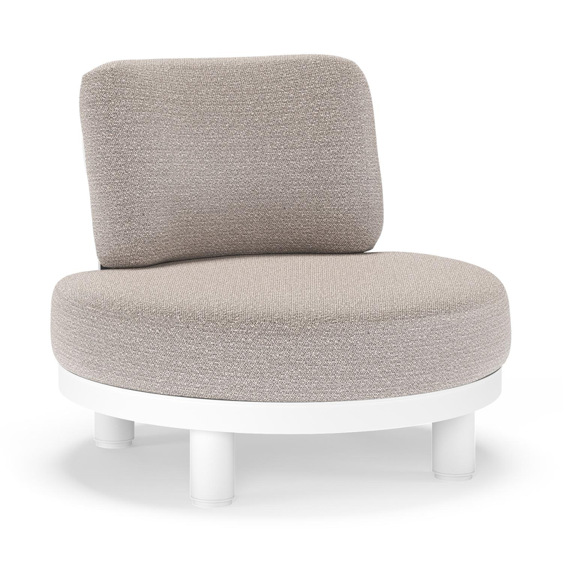 Fauteuil de jardin Donato en aluminium blanc et coussins en all weather sunbrella® luxe Wander Granite