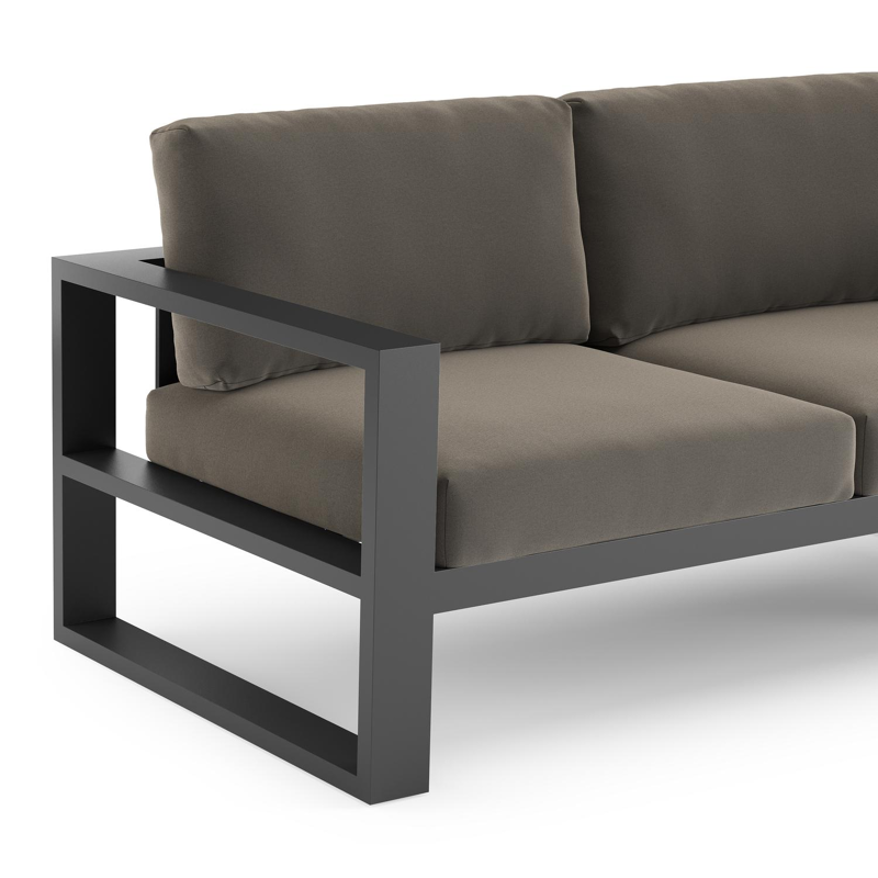 Salon de jardin d'angle Verato en aluminium noir et coussins en all weather sunbrella® luxe natte carbon beige