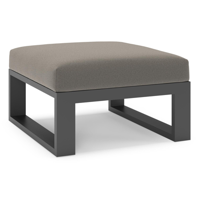 Verato poef in zwart aluminium met natte dark taupe all weather sunbrella® luxe kussen