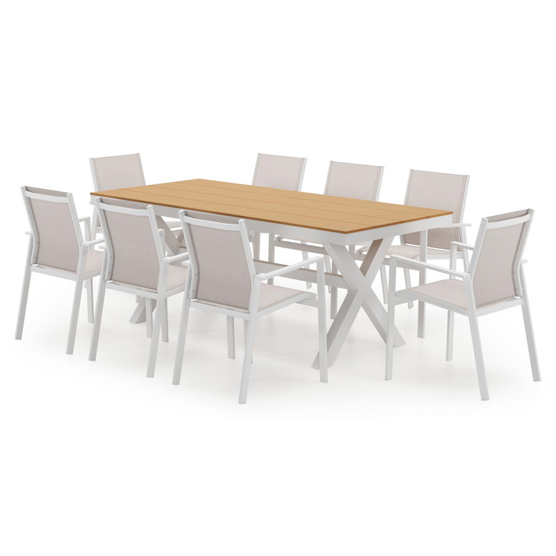 Bahia tuinset in wit aluminium en polywood met 8 Bahia tuinstoelen