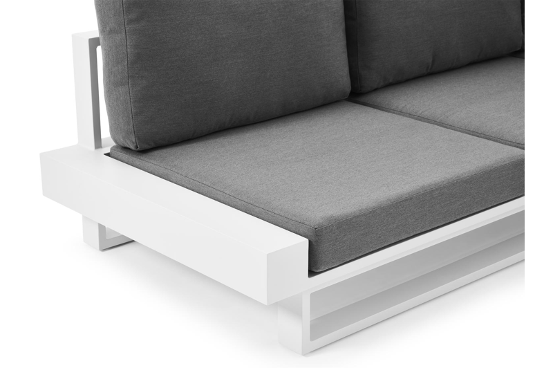 Nano loungeset in wit aluminium met grijs coussins en Weather+ Softtouch kussens