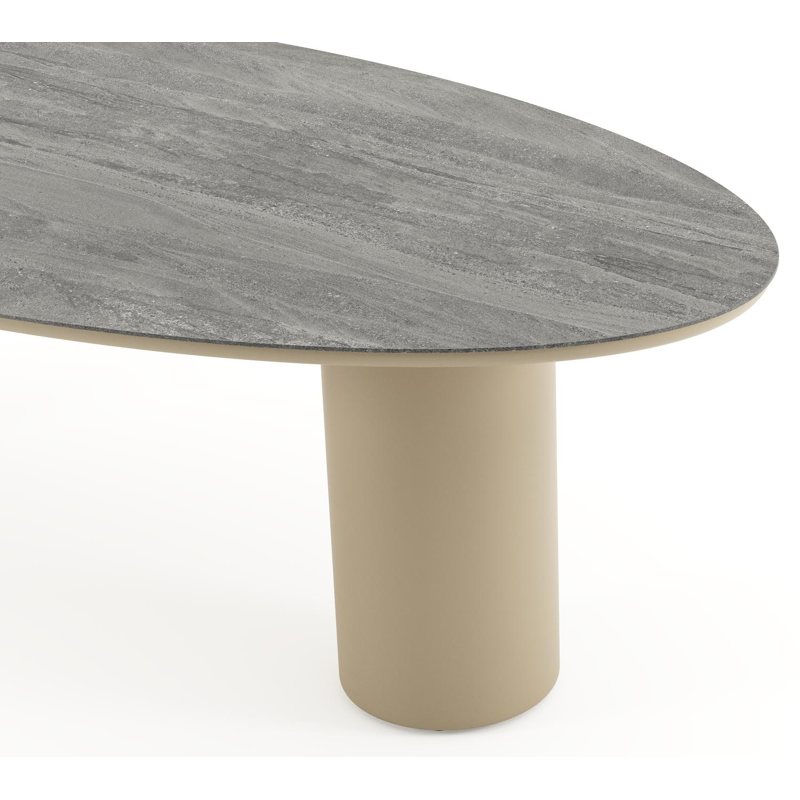 Amico tuintafel ovaal in beige aluminium en volkeramiek Aspen Grey - L 260 x B 125 x H 73.5 cm
