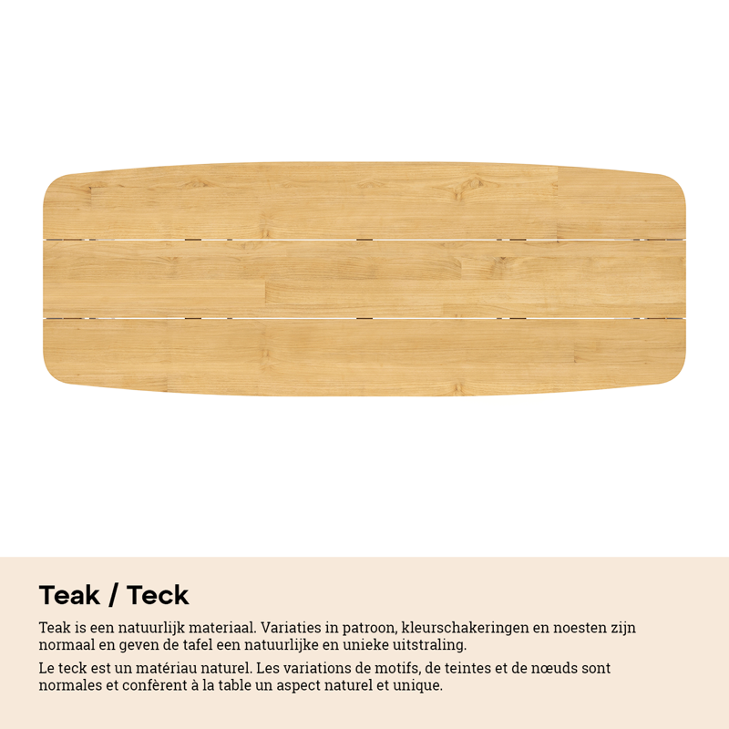Pagino tuintafel bootvorm in aluminium en teak - L 315 x B 115 x H 73 cm