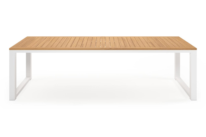 Livo rechthoekige tuinset in wit aluminium en teak natural finish met 8 Matera tuinstoelen