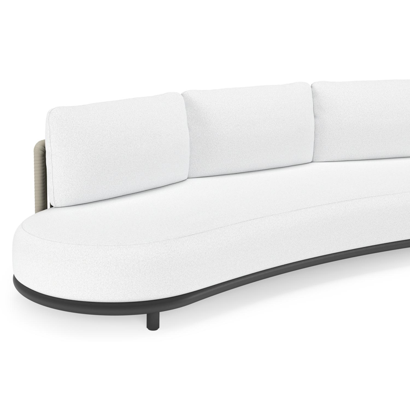 Lomano loungebank in zwart aluminium en beige verticaal geweven luxe vlakke rope met Ego Birch all weather solica