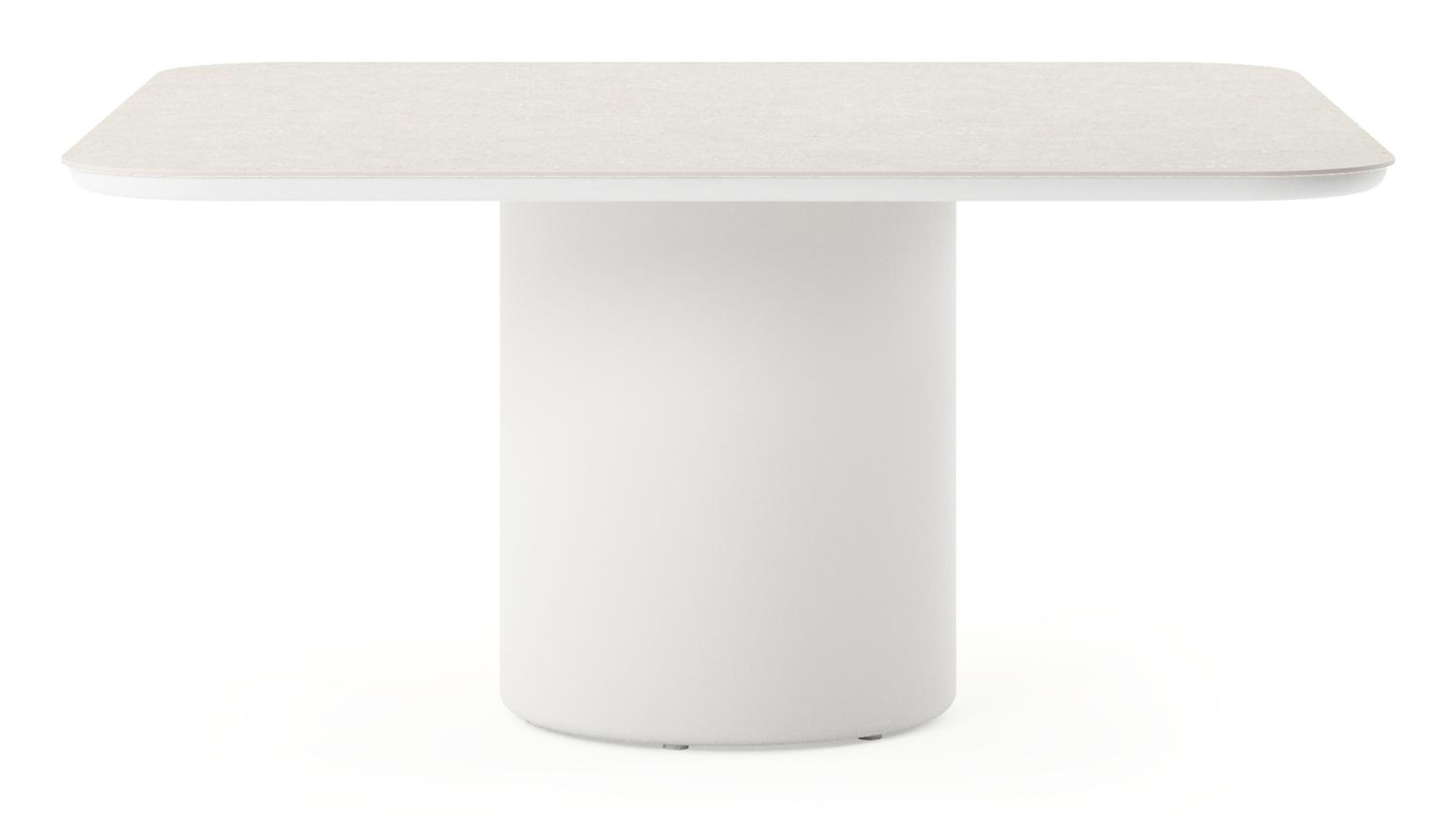 Table de jardin Amico carré arrondi en aluminium blanc et céramique pleine Shilin - Lg. 148 x Lrg. 148 x Haut. 74 cm