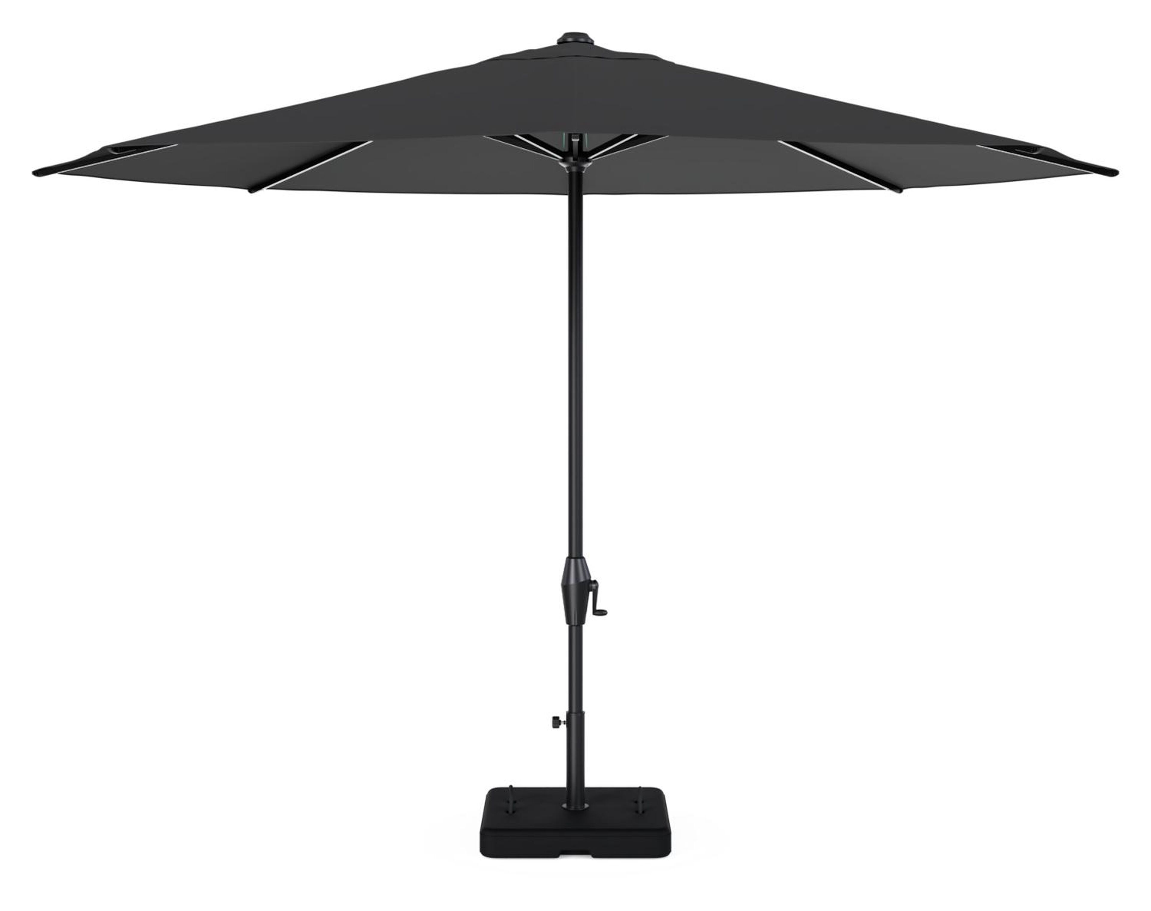 Viola staanparasol in zwart aluminium en zwart Weather+ Softtouch parasoldoek - Dia. 350 cm met parasolvoet Intenso 60 kg