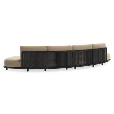 Lomano loungebank in zwart aluminium en beige verticaal geweven luxe vlakke rope met althea camel all weather cosytica kussen