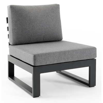 Fauteuil de jardin Rosarno pièce intermédiaire en aluminium noir avec coussin en weather+ softtouch gris