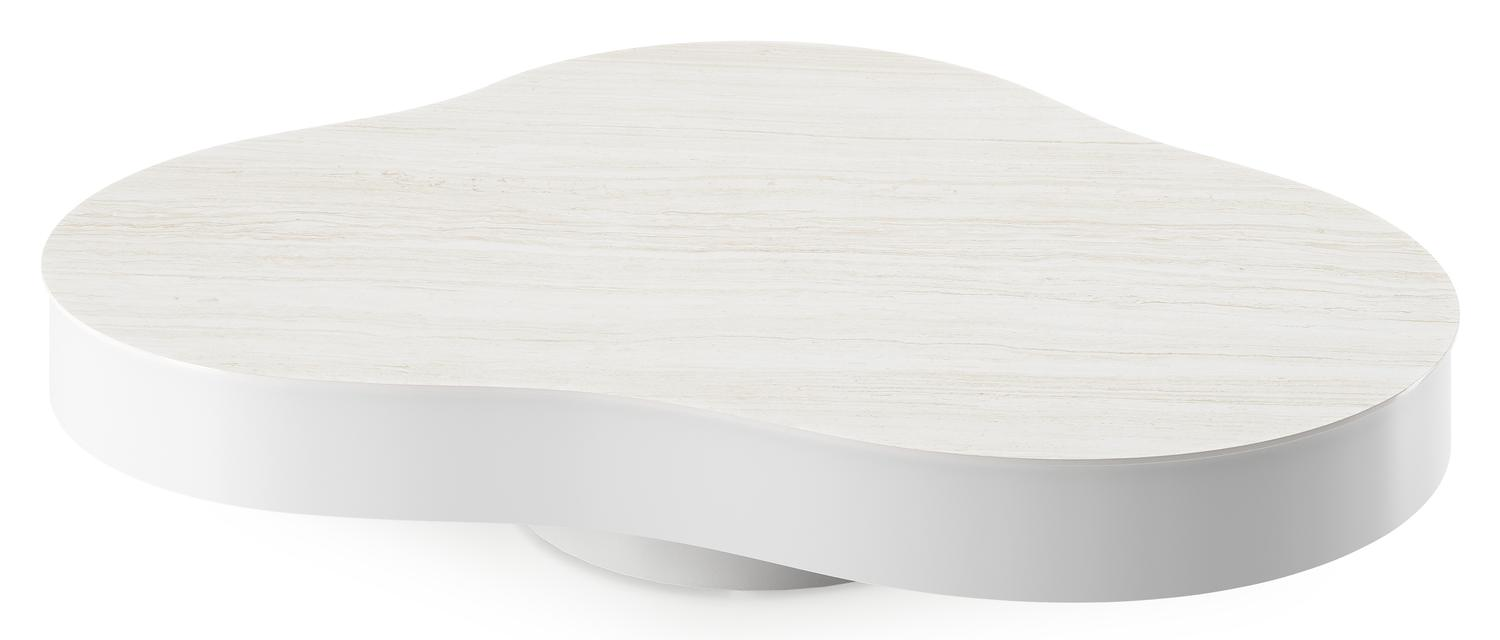 Table de basse Lomano en aluminium blanc et céramique pleine Calista - Lg. 131 x Lrg. 108 x Haut. 8 cm