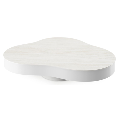 Table de basse Lomano en aluminium blanc et céramique pleine Calista - Lg. 131 x Lrg. 108 x Haut. 8 cm